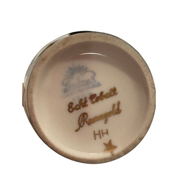 Vintage 1950s Bavarian Cobalt Blue Porcelain Vase Set with Gold Floral Trim - Picture 5 of 7